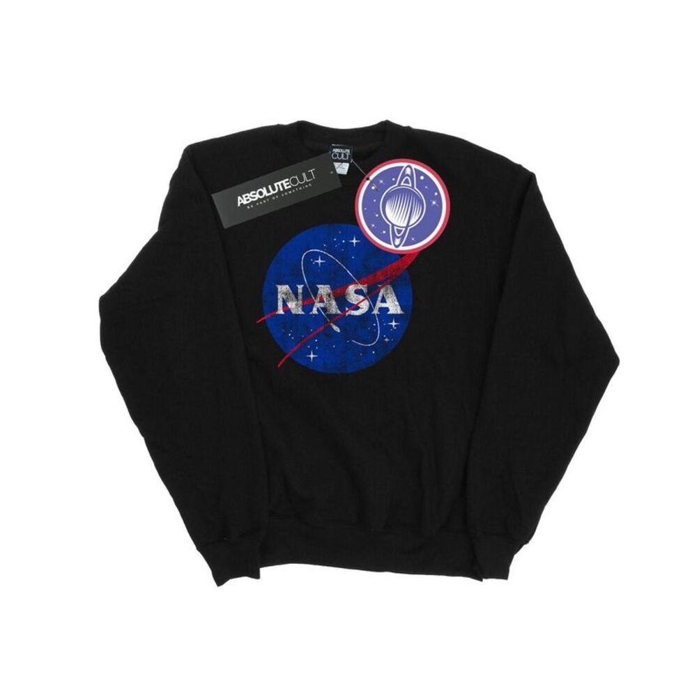 NASA Mens Classic Insignia Logo Distressed Sweatshirt / Black